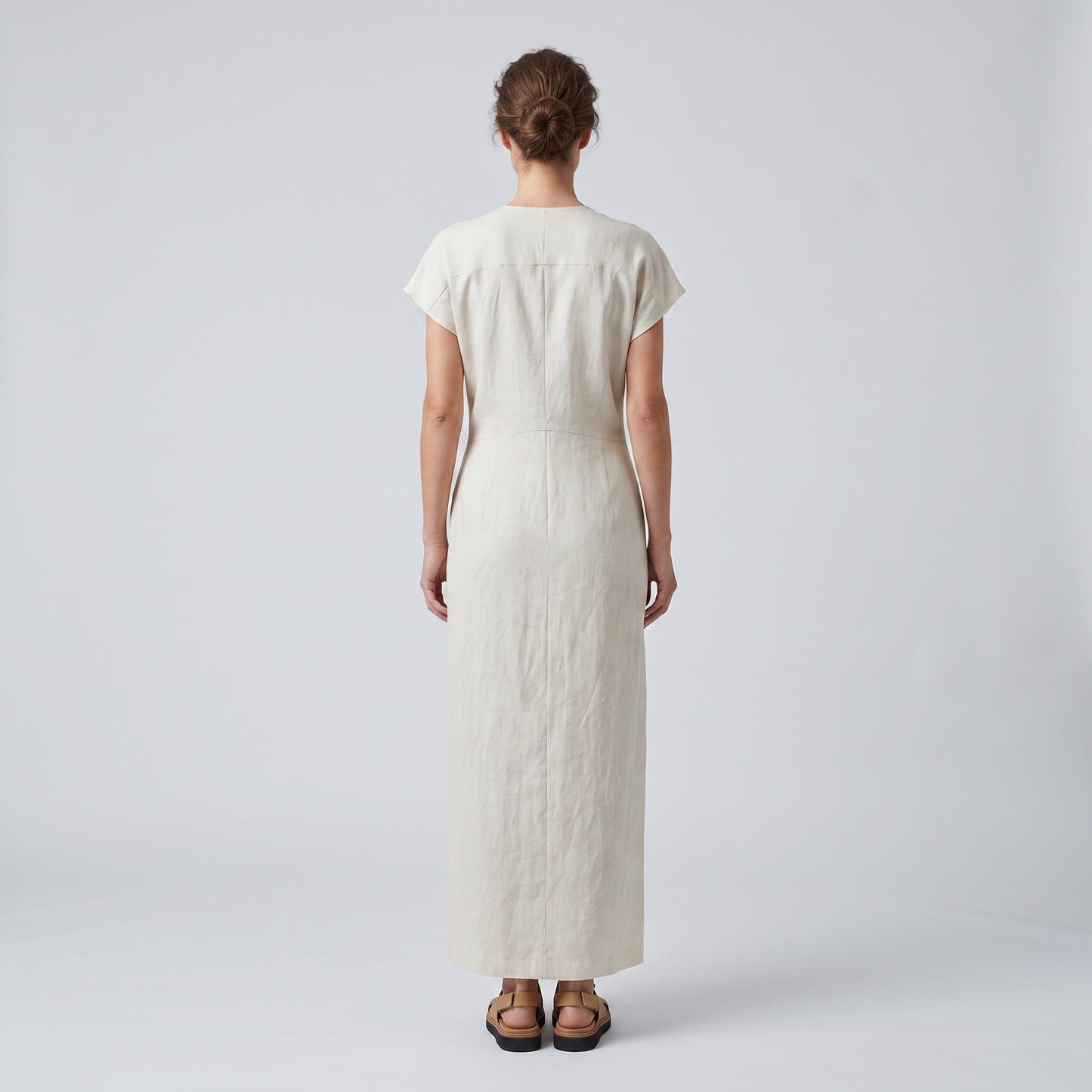 Draped Linen Midi Dress