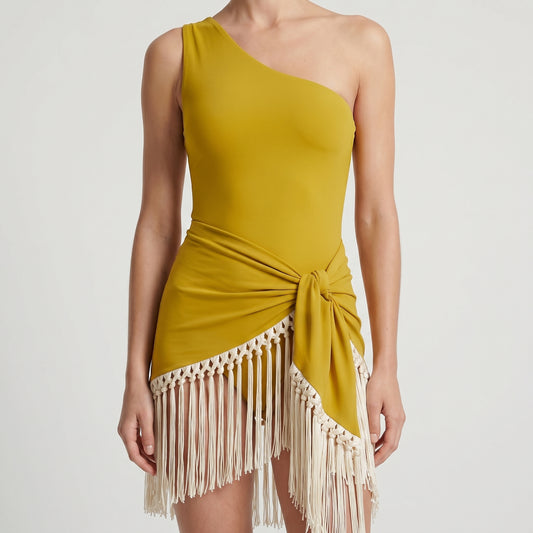 One-Shoulder Fringe Mini Dress