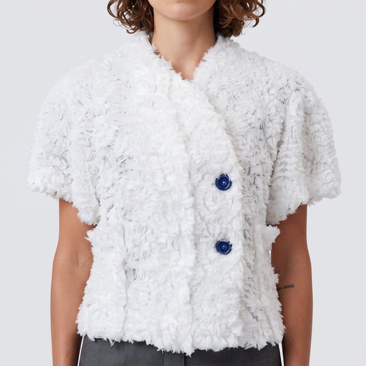 Textured Double-Breasted White Jacket