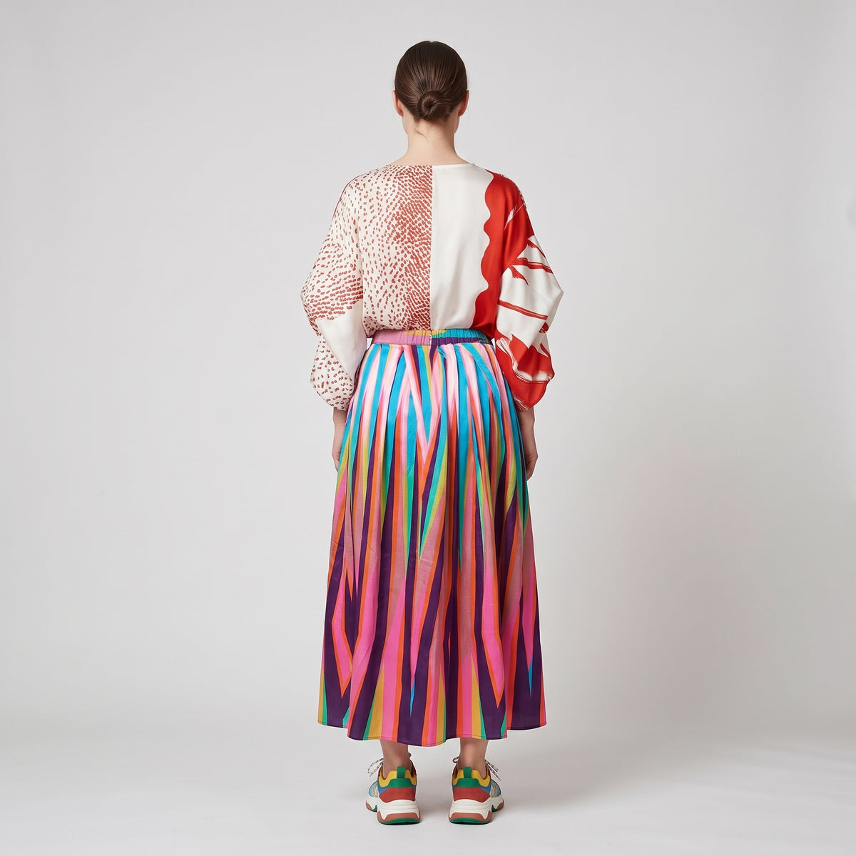 Vibrant Abstract Print Pleated Skirt