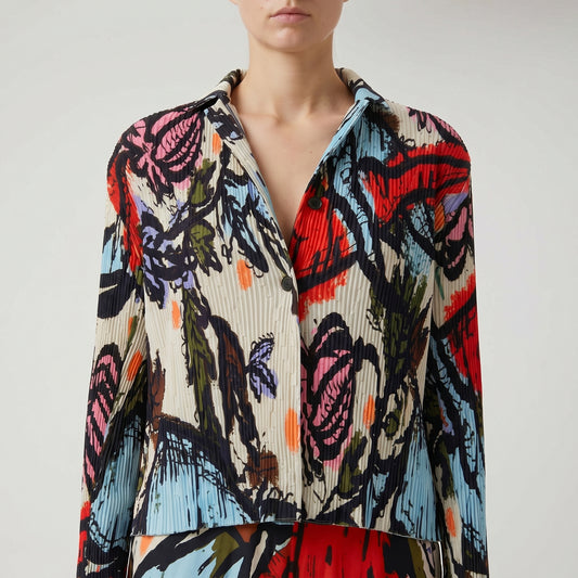 Abstract Print Pleated Jacket