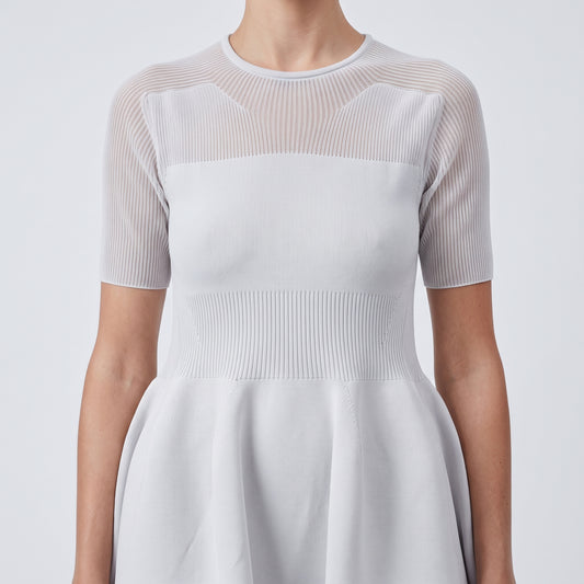 Pleated Ribbed Knit Midi Dress