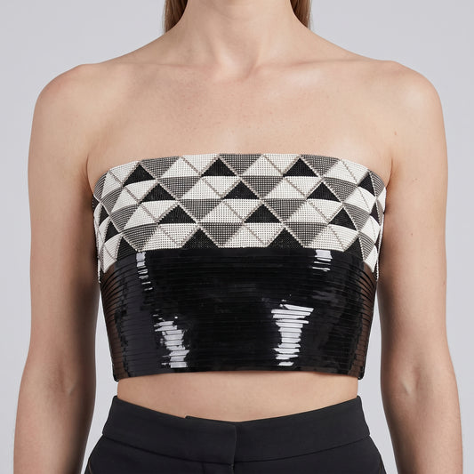 Geometric Beaded Strapless Corset Top