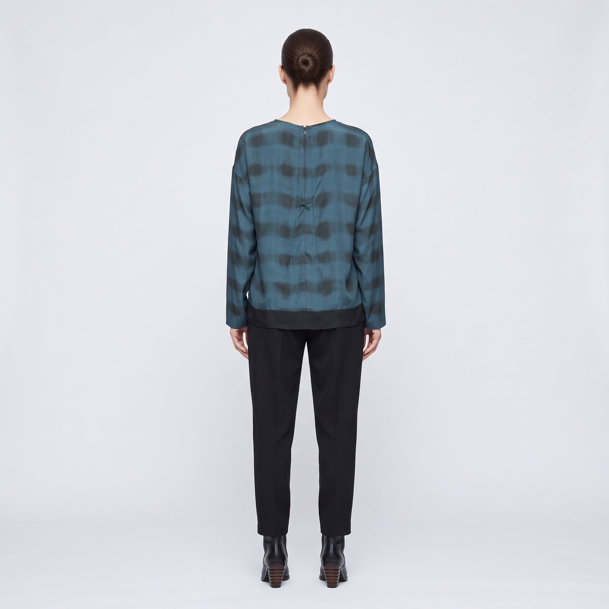 Abstract Print Silk Long-Sleeve Top