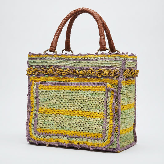 Artisanal Crocheted Striped Tote Bag