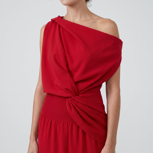 One-Shoulder Draped Midi Dress