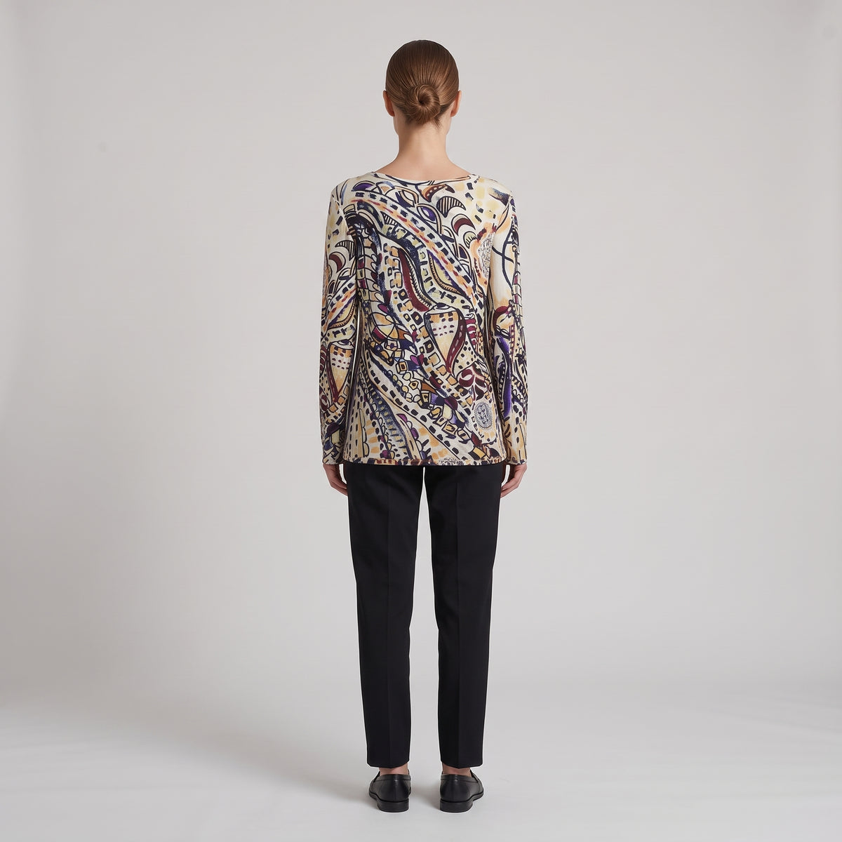 Abstract Printed Viscose Long-Sleeve Top