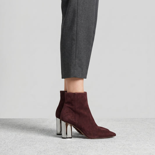 Burgundy Suede Metallic Heel Boots