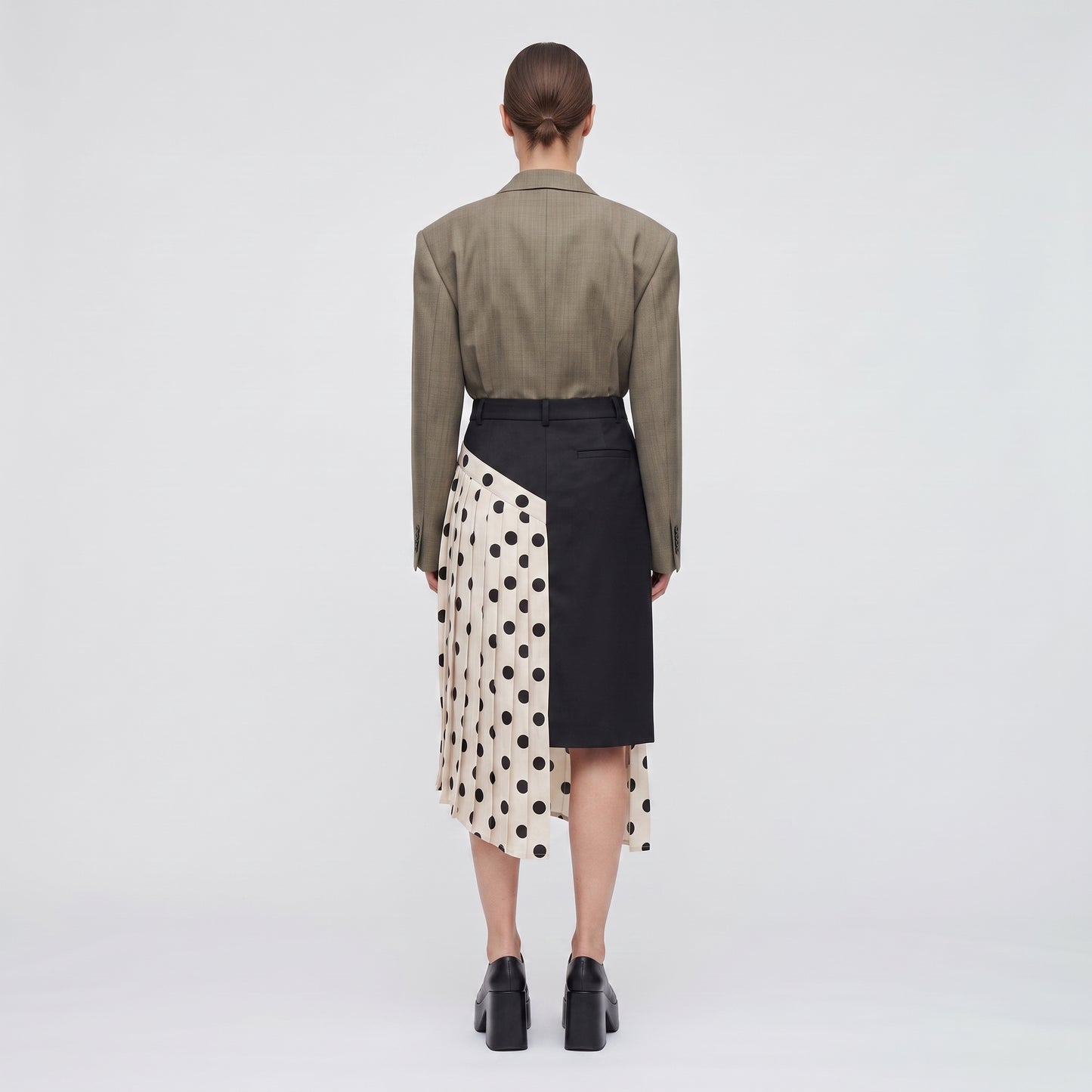 Asymmetric Polka Dot Pleated Skirt