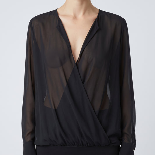 Elegant Black Wrap Blouse