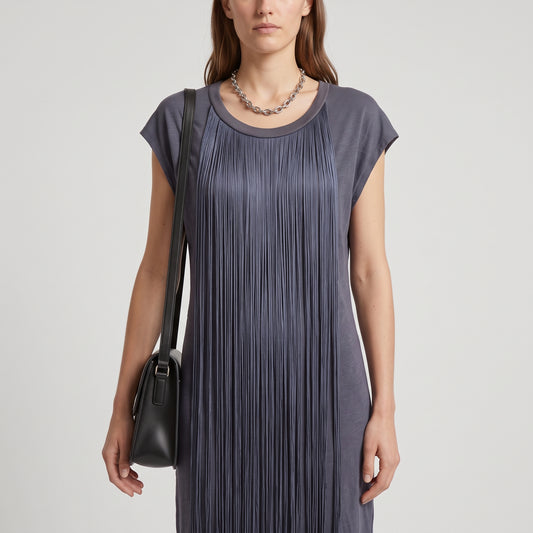 Fringed Cotton Shift Dress