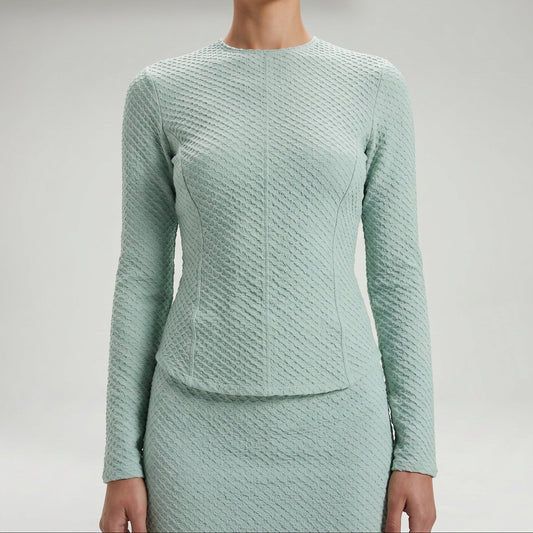 Textured Mint Long-Sleeve Top