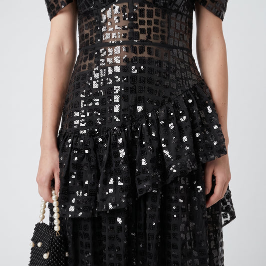 Sequined Cold Shoulder Mini Dress