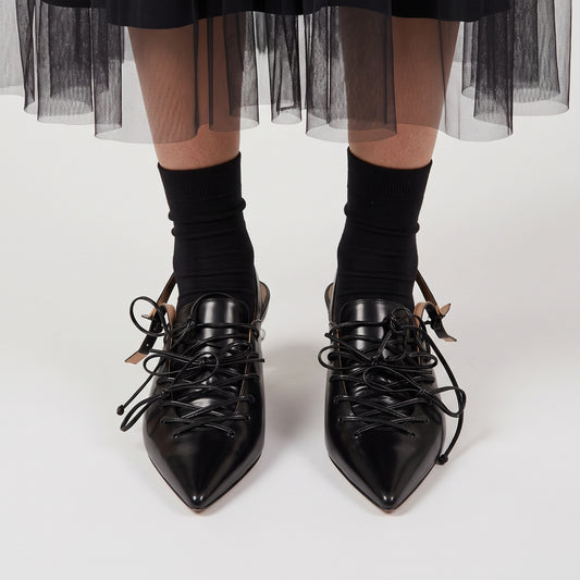 Patent Lace-Up Slingback Pumps