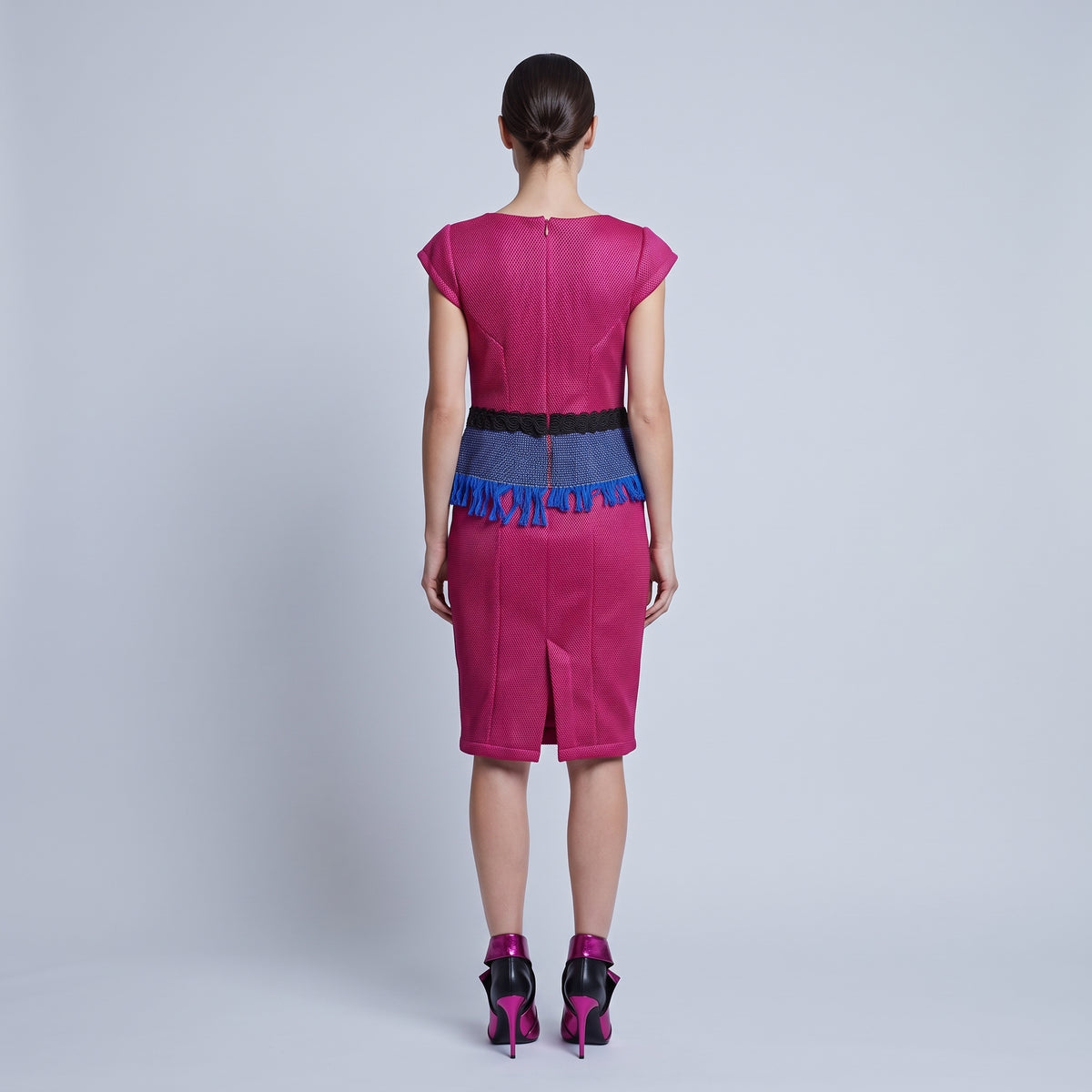 Fringed Sculpted Fuchsia Dress