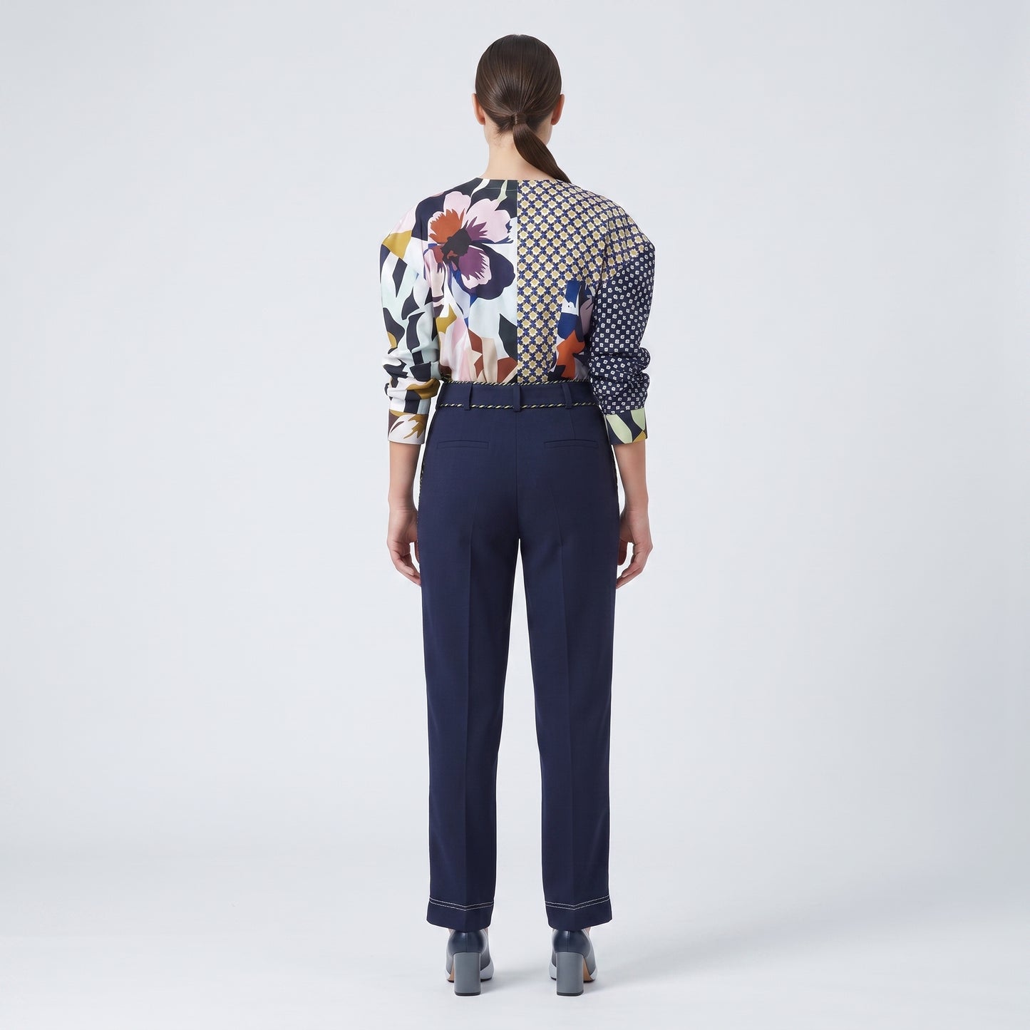 Navy Tailored Contrast Stitch Trousers