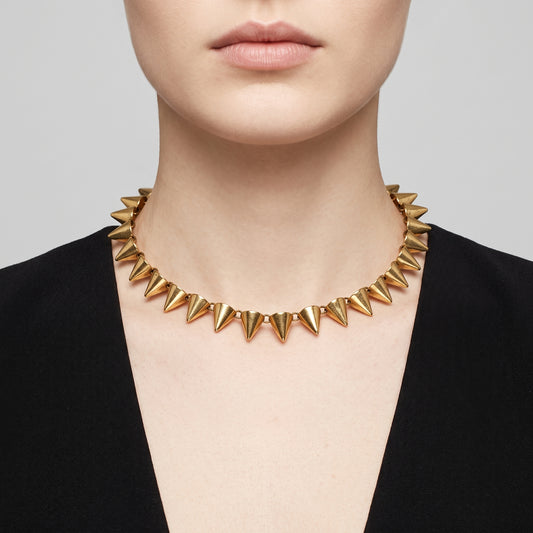 Gold Tone Spiked Statement Necklace
