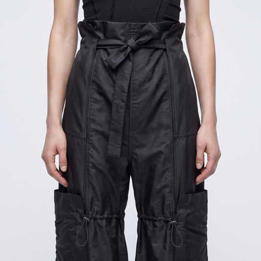 High-Waisted Tie-Front Cargo Trousers