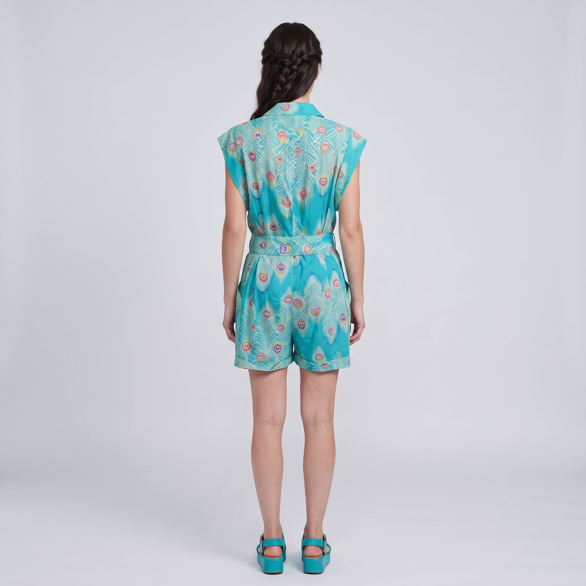 Peacock Print Utility Playsuit