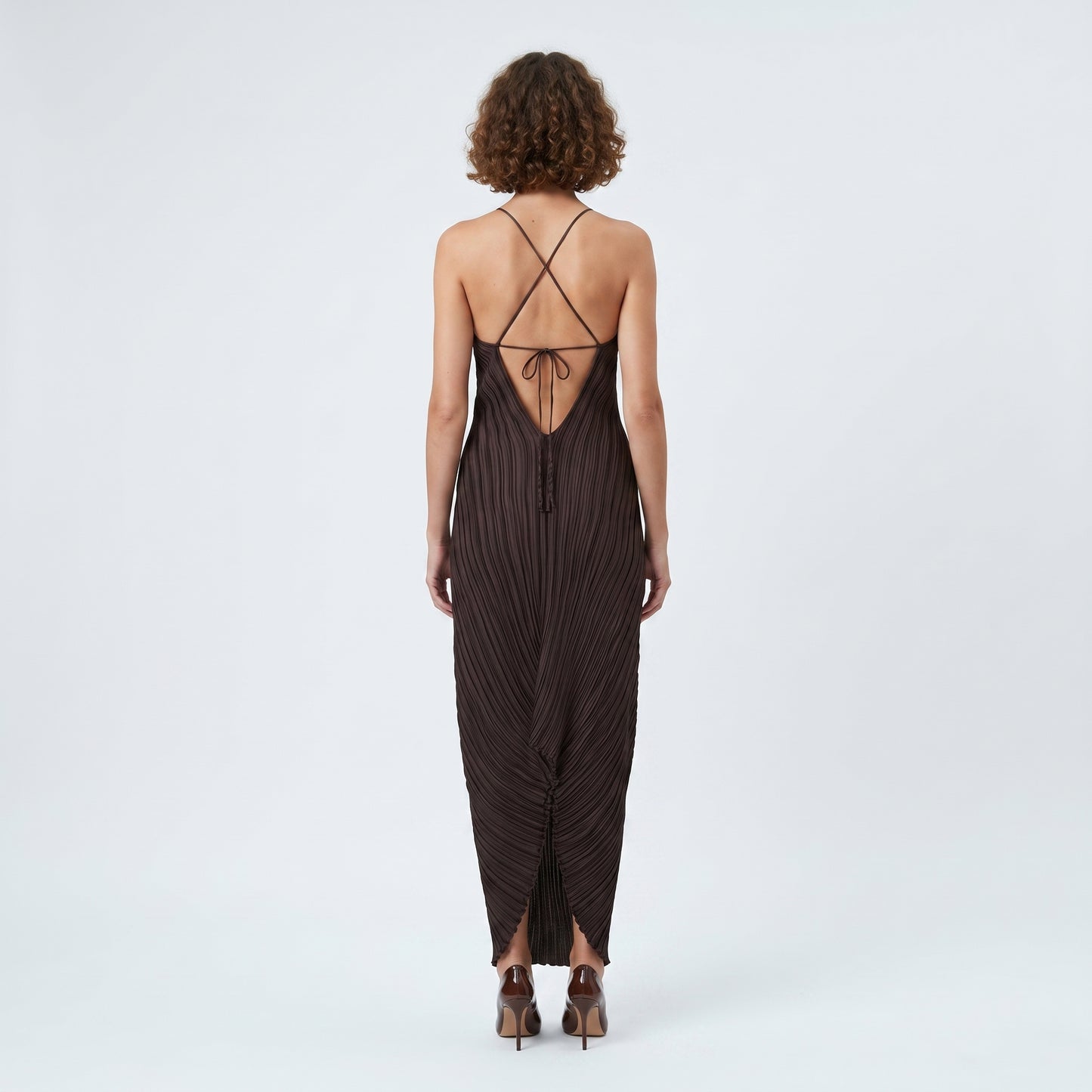 Pleated Asymmetric Cami Midi Dress