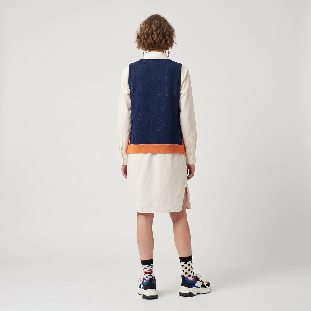 Layered Knit Vest Shirt Dress