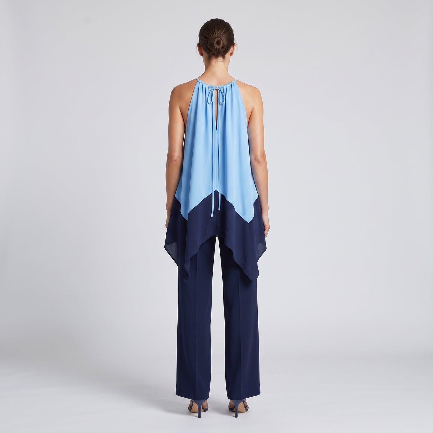 Colorblock Asymmetric Drape Halter Top