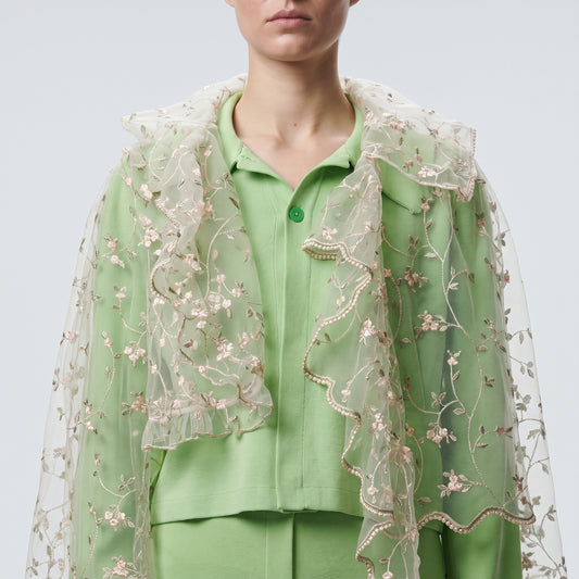 Embroidered Tulle Overlay Cardigan