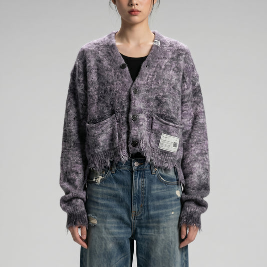 Distressed Textured Button-Down Cardigan