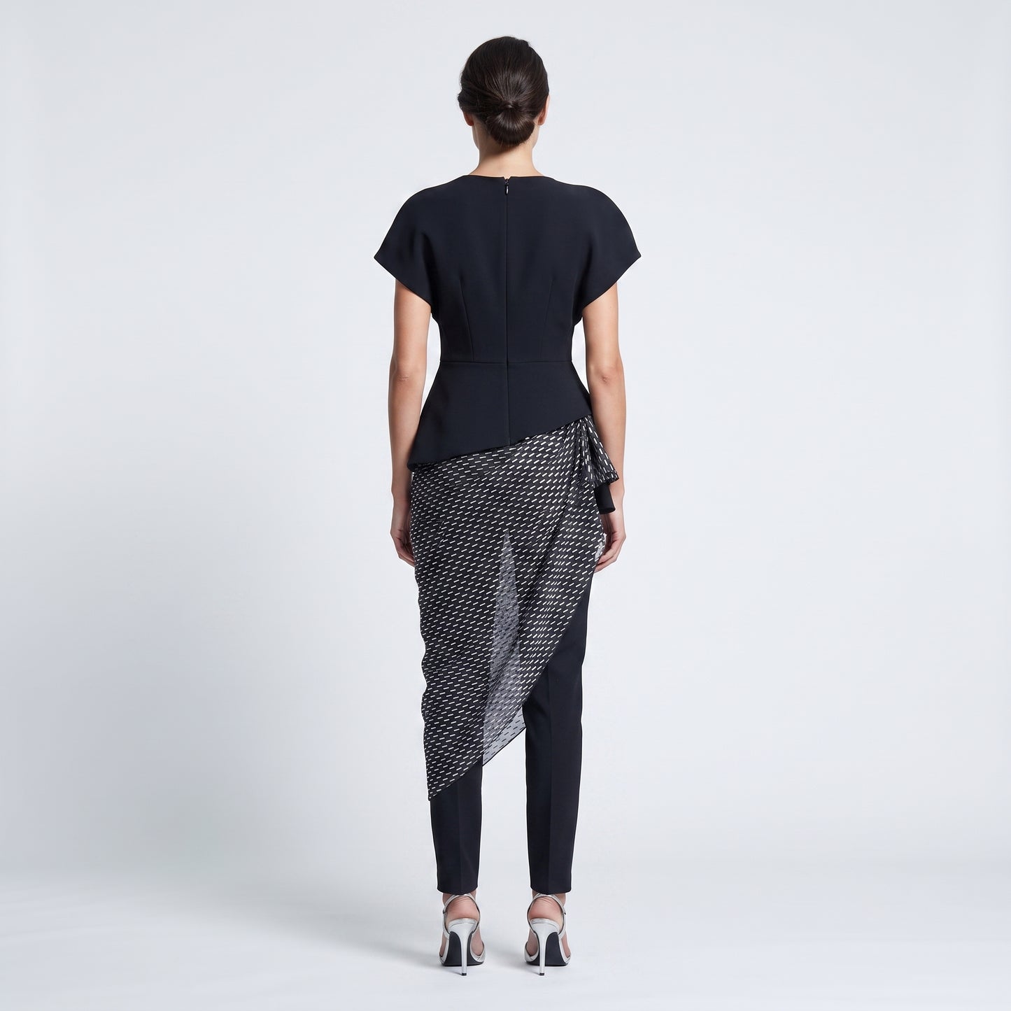 Draped Metallic Overlay Slim Trousers