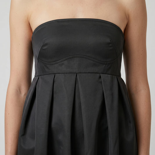 Strapless Pleated Midi Dress