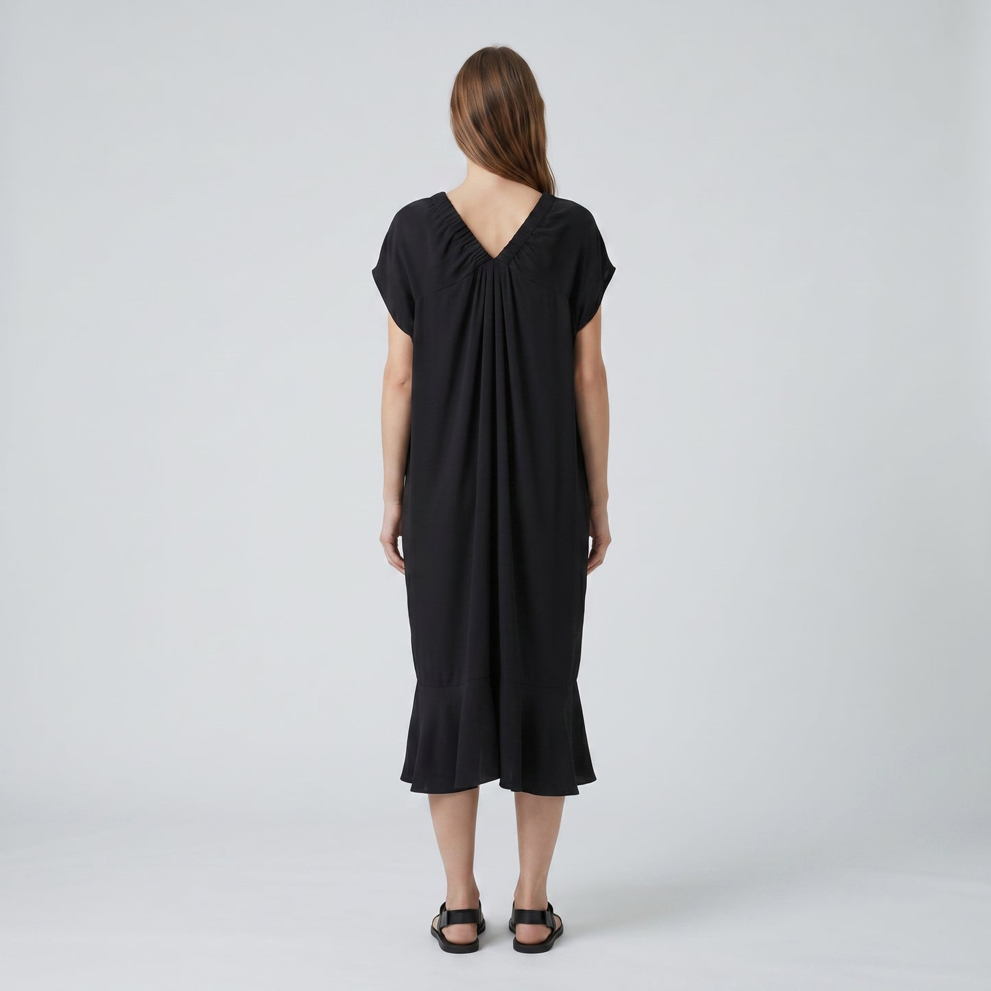 Ruched V-Neck Flounce Dress