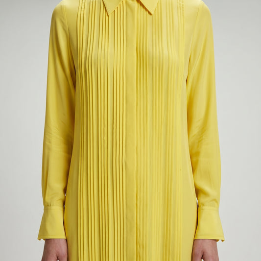 Pleated Yellow Shirt Dress