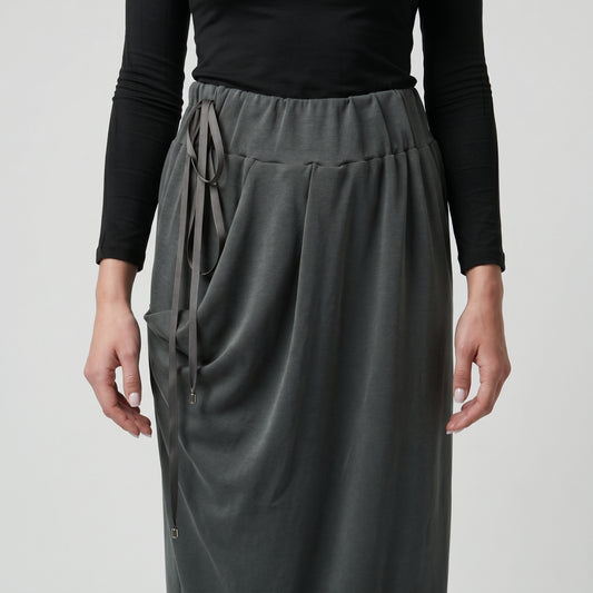 Charcoal Drawstring Midi Skirt