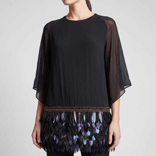 Embellished Feather Hem Mini Dress