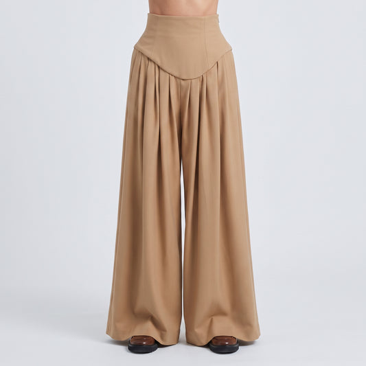 High-Waisted Pleated Wide-Leg Trousers