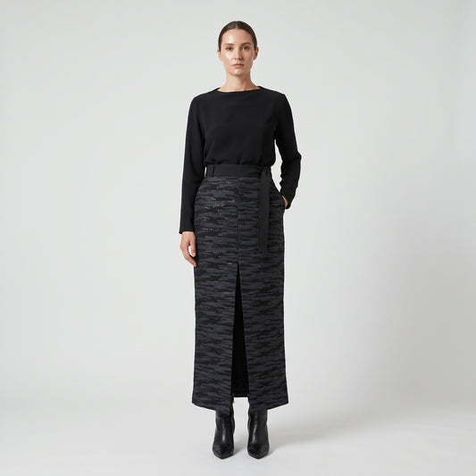 Bow-Detailed Midnight Jacquard Skirt
