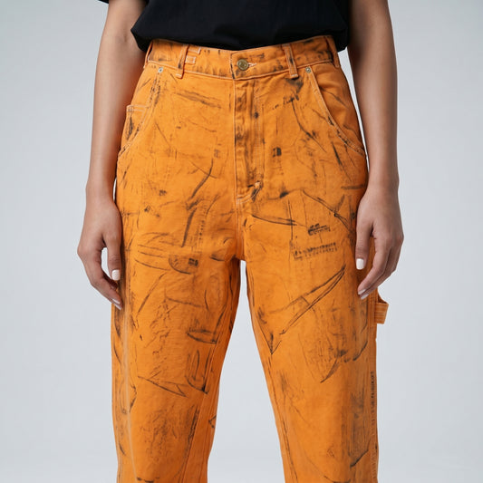Distressed Orange Denim Trousers