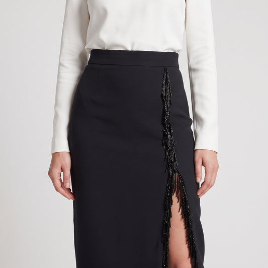Beaded Fringe Pencil Skirt