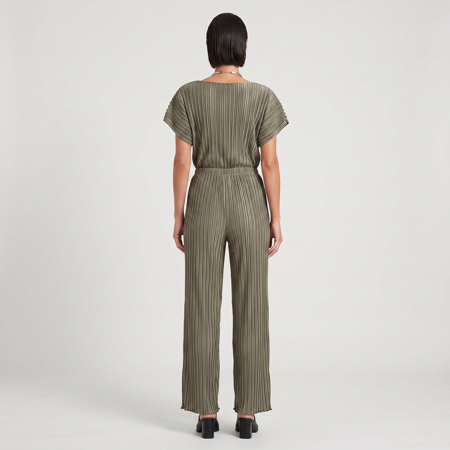Pleated Wide Leg Olive Trousers