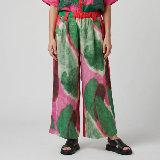 Abstract Print Linen Trousers