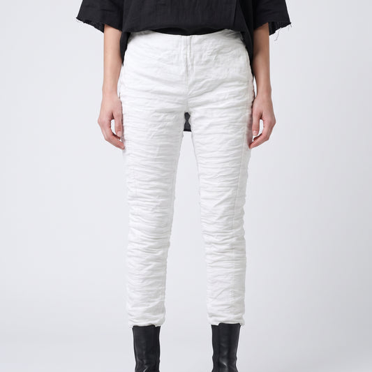 Textured Slim Fit White Trousers