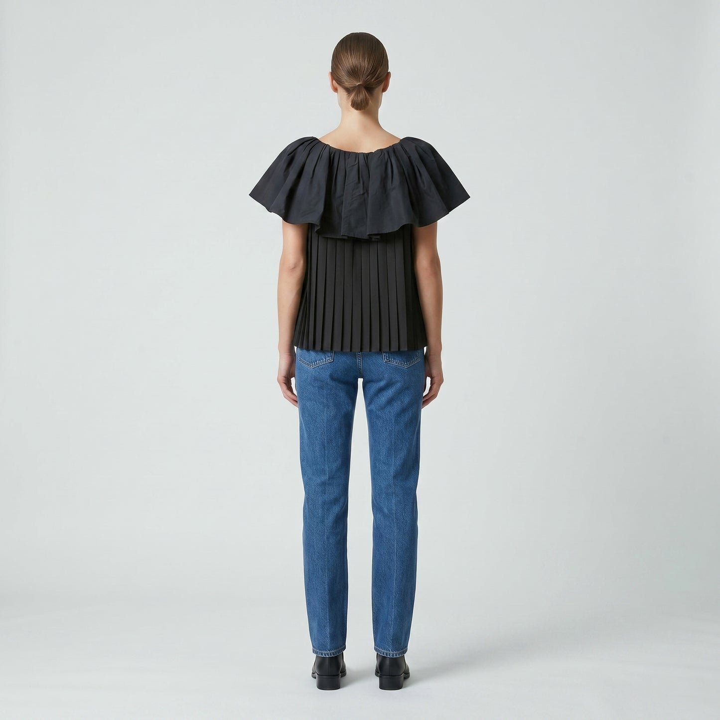 Pleated Ruffle Black Top