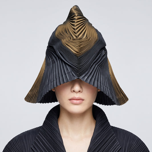 Two-Tone Pleated Sculptural Cape