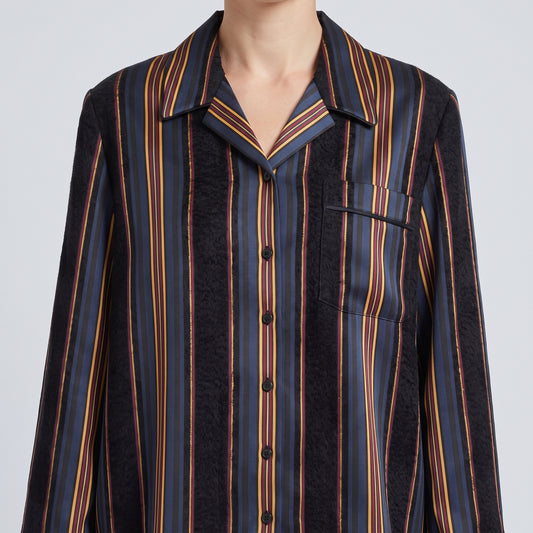 Striped Silk Velvet Panel Shirt