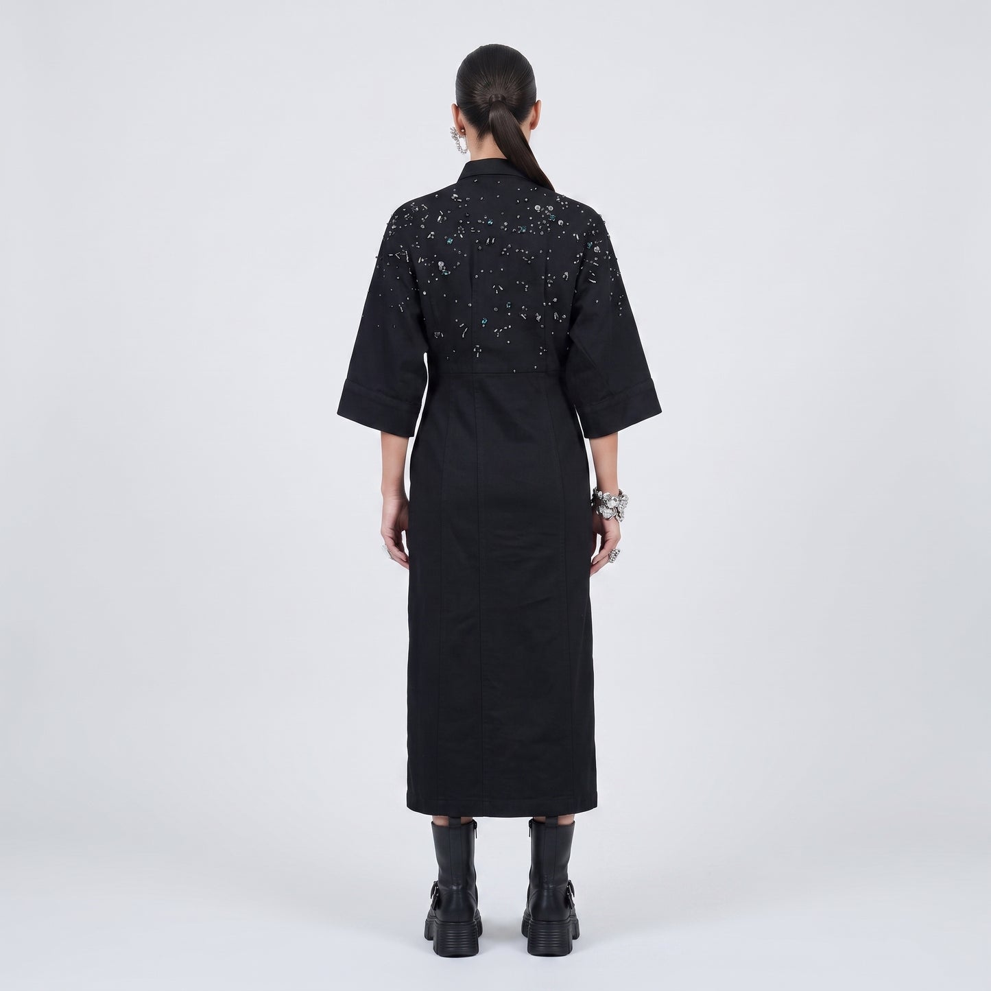 Embellished Structured Black Shirt
