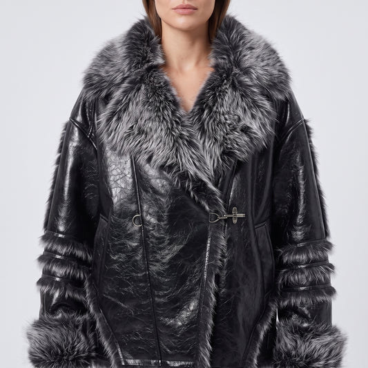 Faux Fur Trimmed Leather Jacket