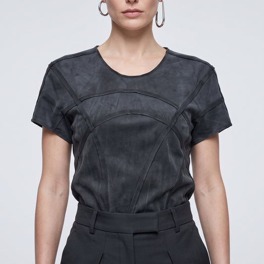 Architectural Paneled Suede Tee