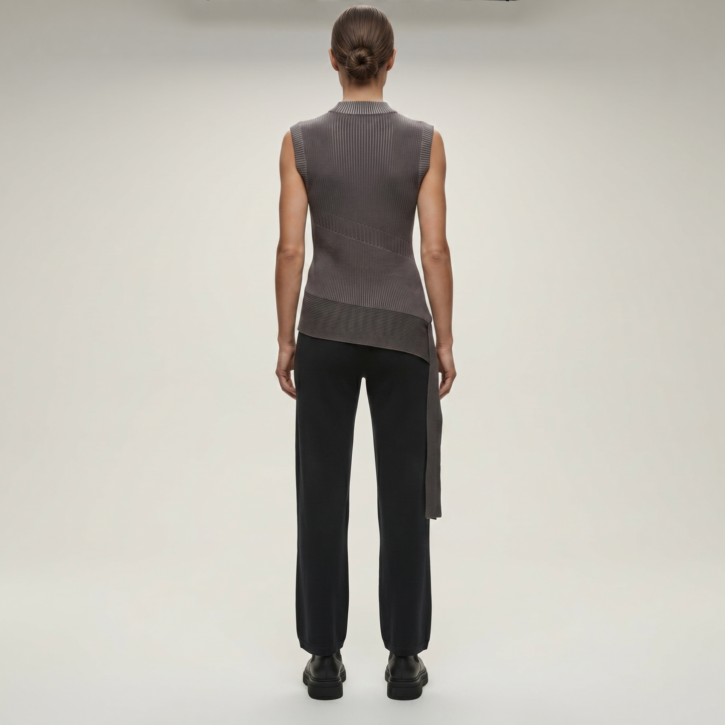 Asymmetric Ribbed Knit Sleeveless Top