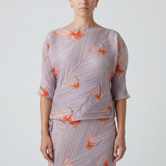 Floral Plissé Boatneck Top