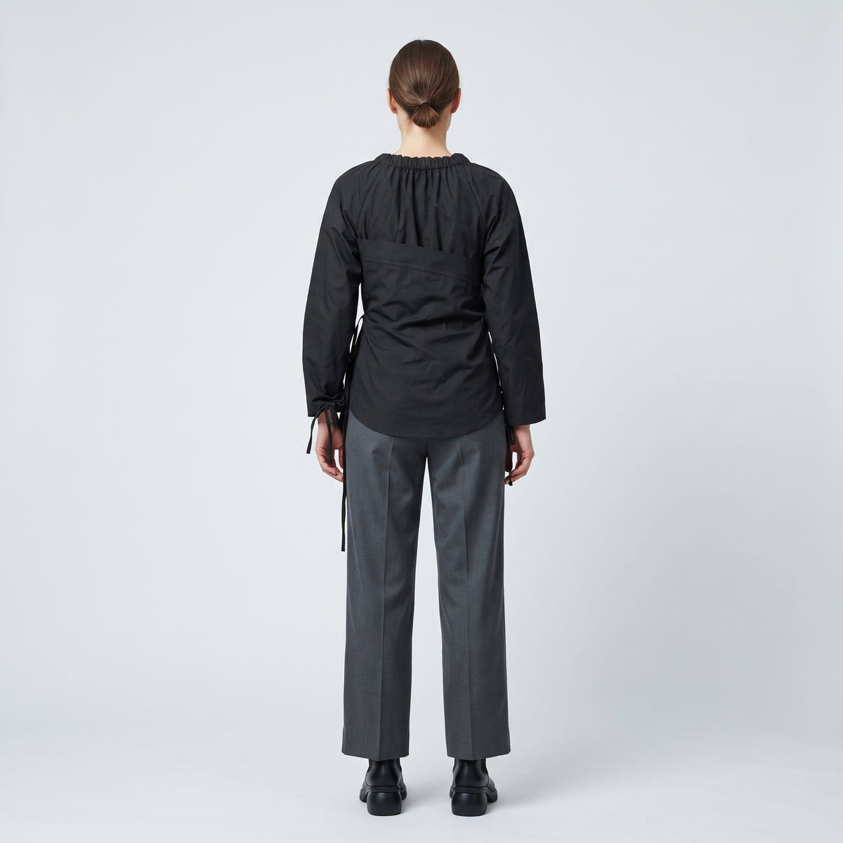Gathered Black Asymmetric Cotton Blouse